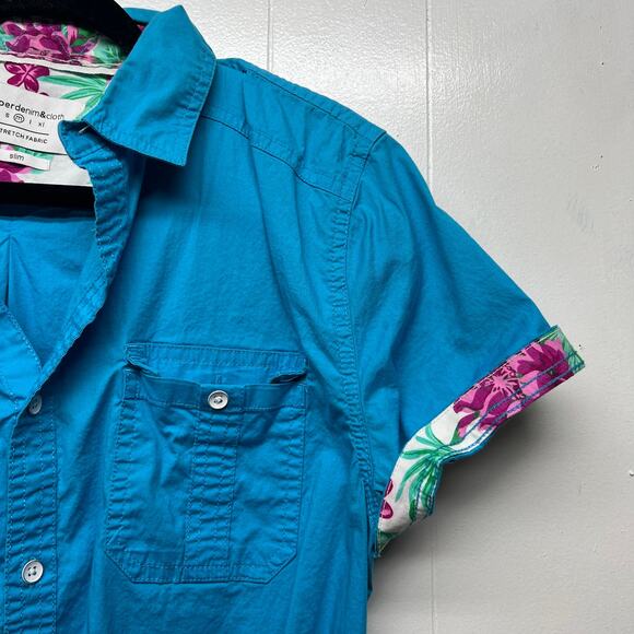 Paper Denim & Cloth Button Down Short Sleeve Women's Blue Shirt Size Medium Slim - Picture 6 of 13